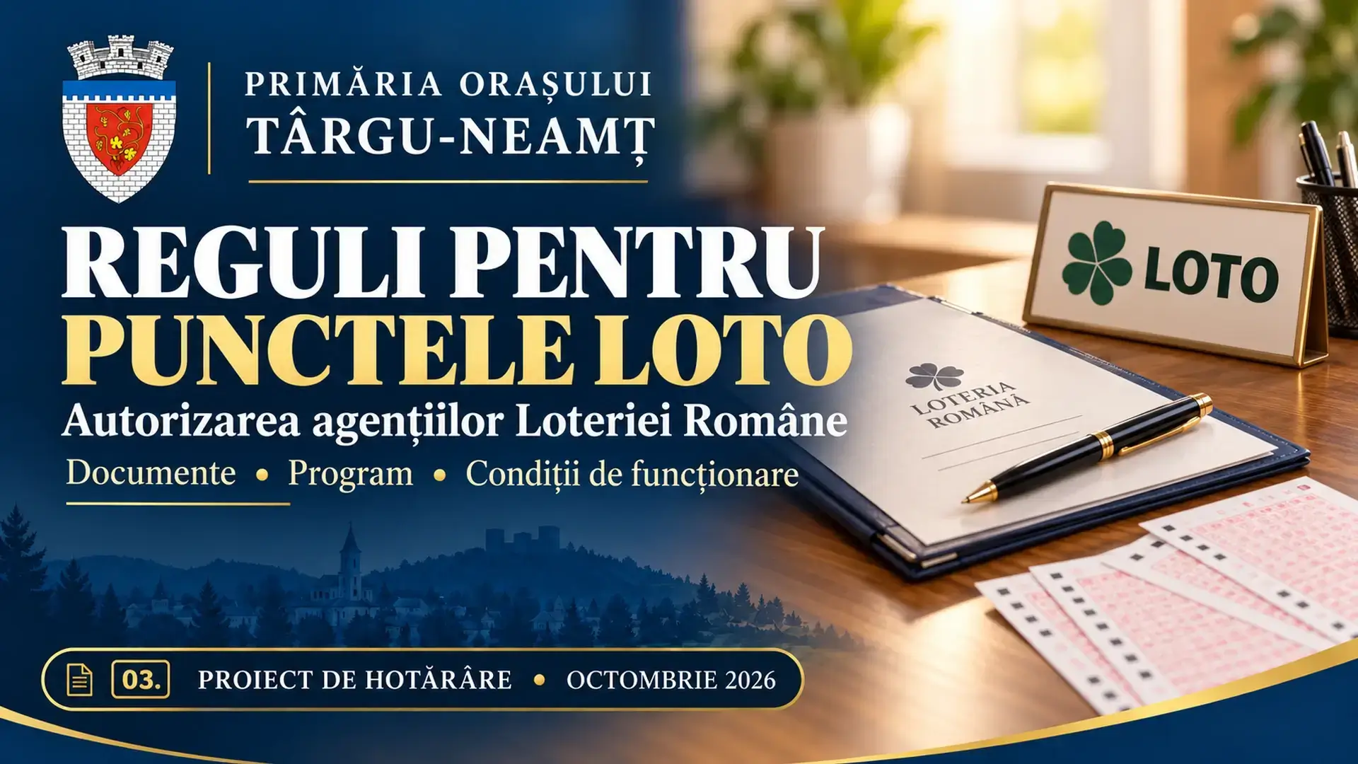 Ilustrație pentru proiectul de hotărâre: Reguli propuse pentru punctele loto din Târgu-Neamț: program până la ora 22 și acces interzis minorilor