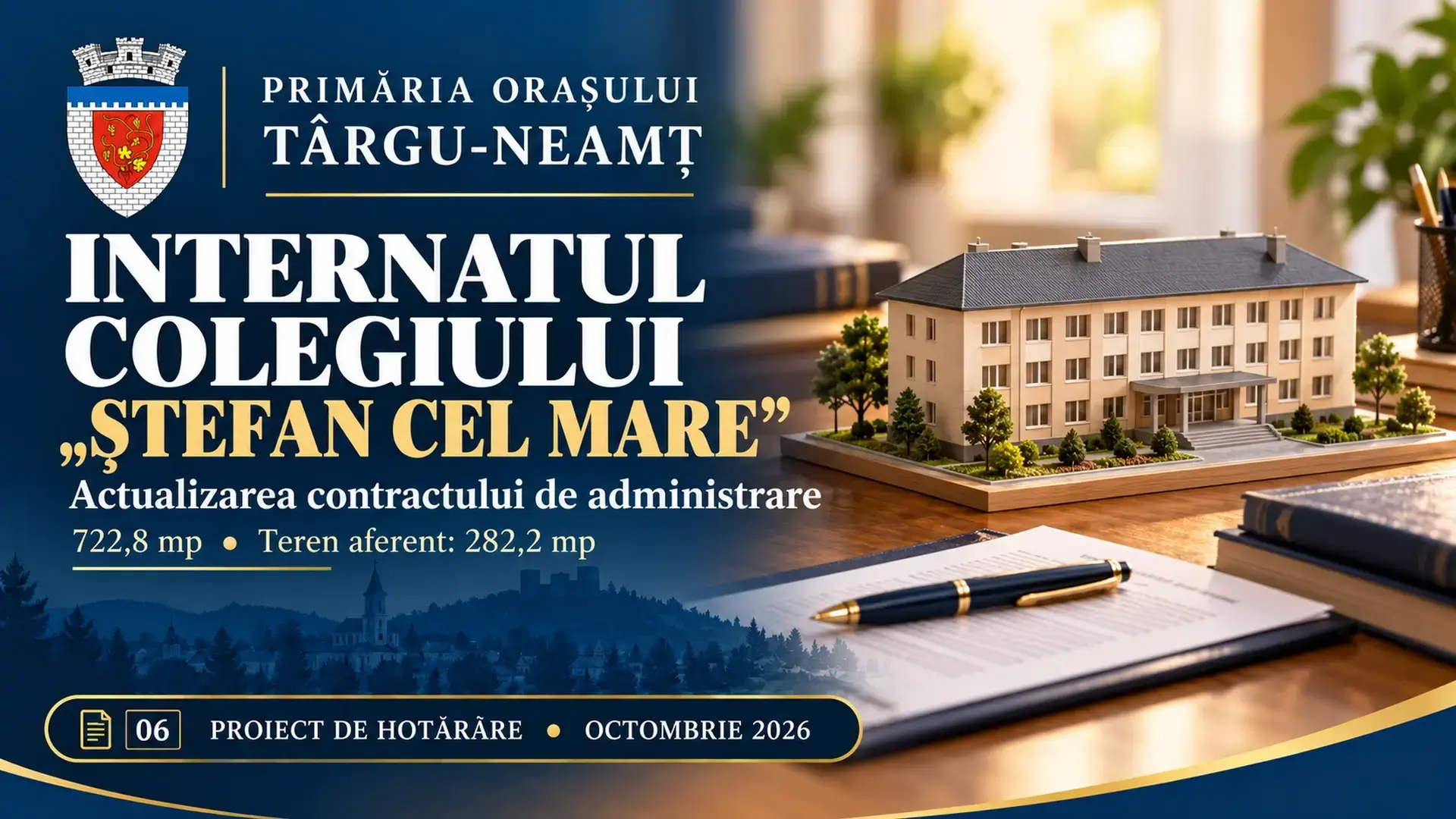 Ilustrație pentru proiectul de hotărâre: Contractul Colegiului „Ștefan cel Mare” din Târgu-Neamț ar urma să includă o parte de internat și terenul aferent