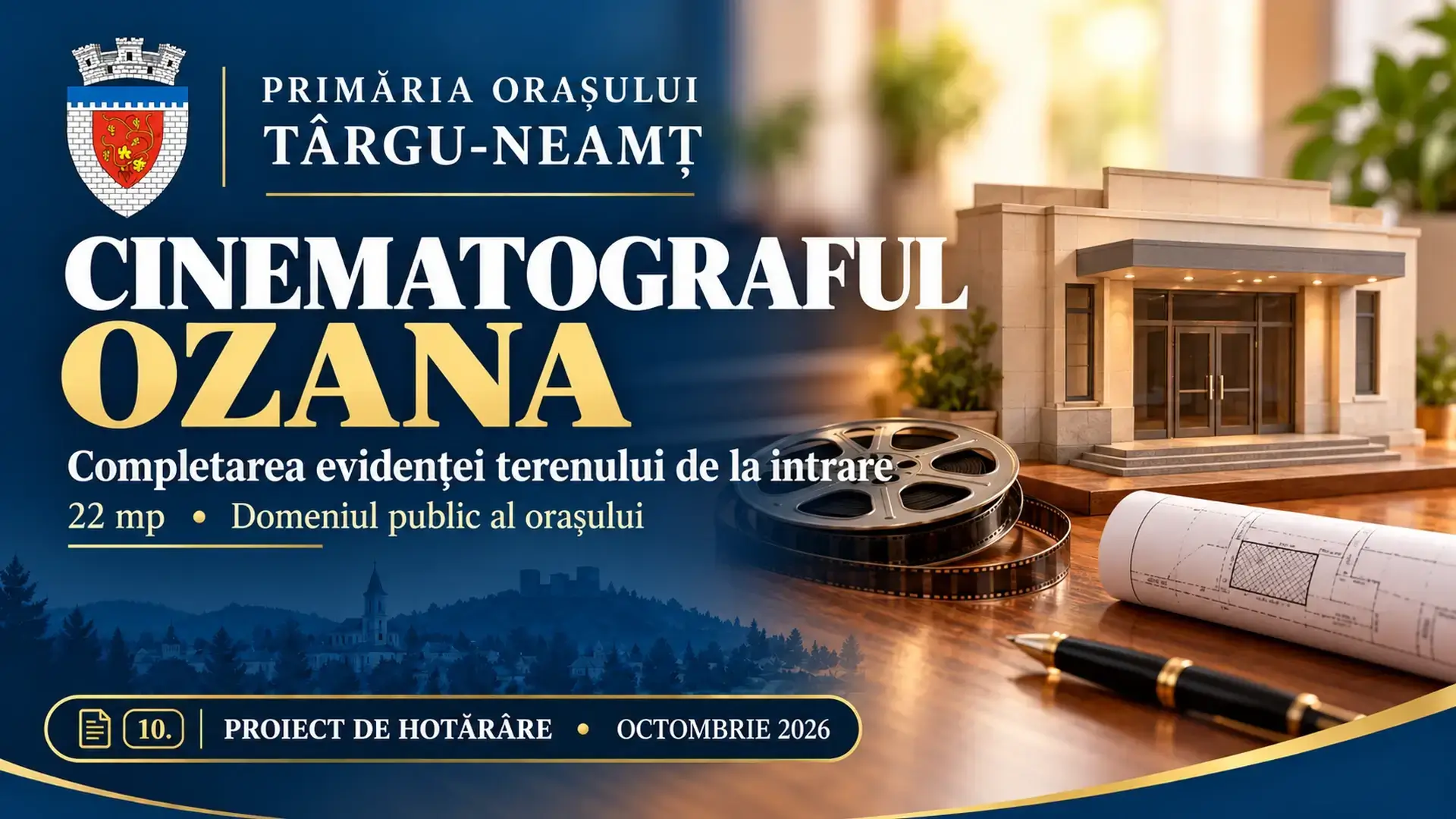 Ilustrație pentru proiectul de hotărâre: Un teren de 22 mp de la intrarea în Cinematograful Ozana, propus pentru includerea în domeniul public