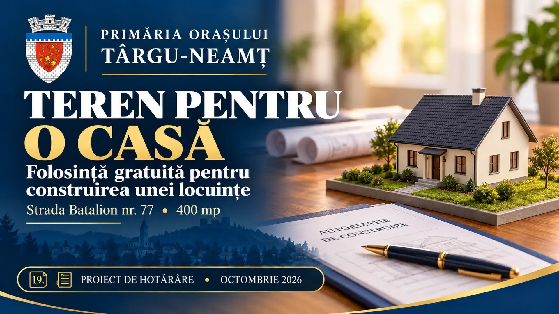 Ilustrație pentru proiectul de hotărâre: Teren de 400 mp pe strada Batalion nr. 77 din Târgu-Neamț, propus în folosință gratuită pentru o locuință