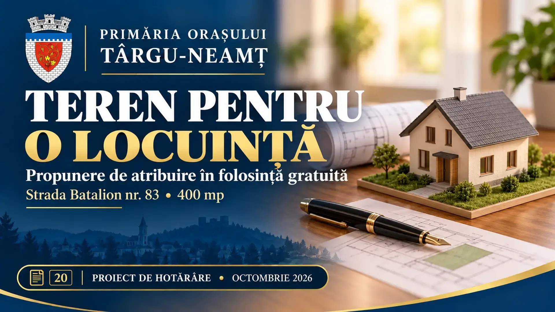 Ilustrație pentru proiectul de hotărâre: Folosință gratuită propusă pentru un teren de 400 mp de pe strada Batalion nr. 83 din Târgu-Neamț