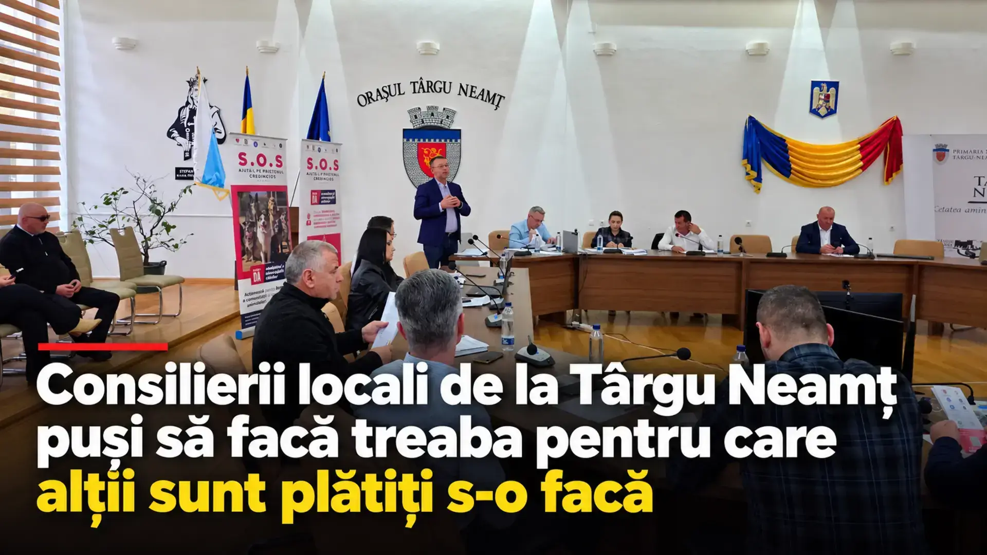 Copertă cu ședința Consiliului Local Târgu-Neamț și titlul editorialului despre campania ADI Protecția Animalelor