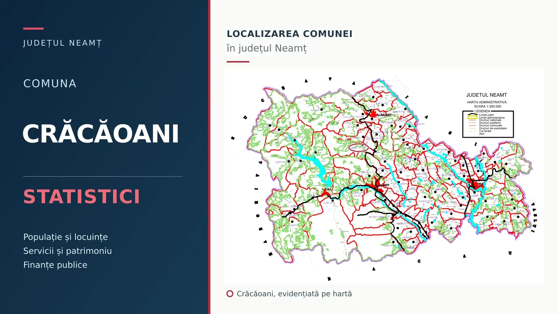 Comuna Crăcăoani, localizată pe harta județului Neamț – statistici