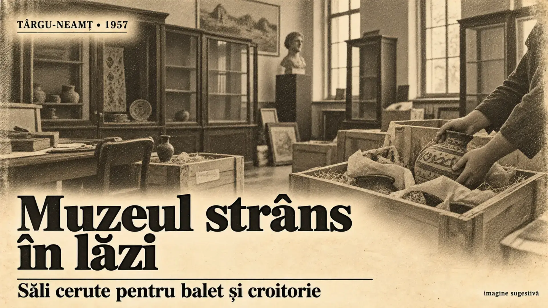 Imagine sugestivă: colecțiile muzeului din Târgu-Neamț împachetate în lăzi, în 1957.