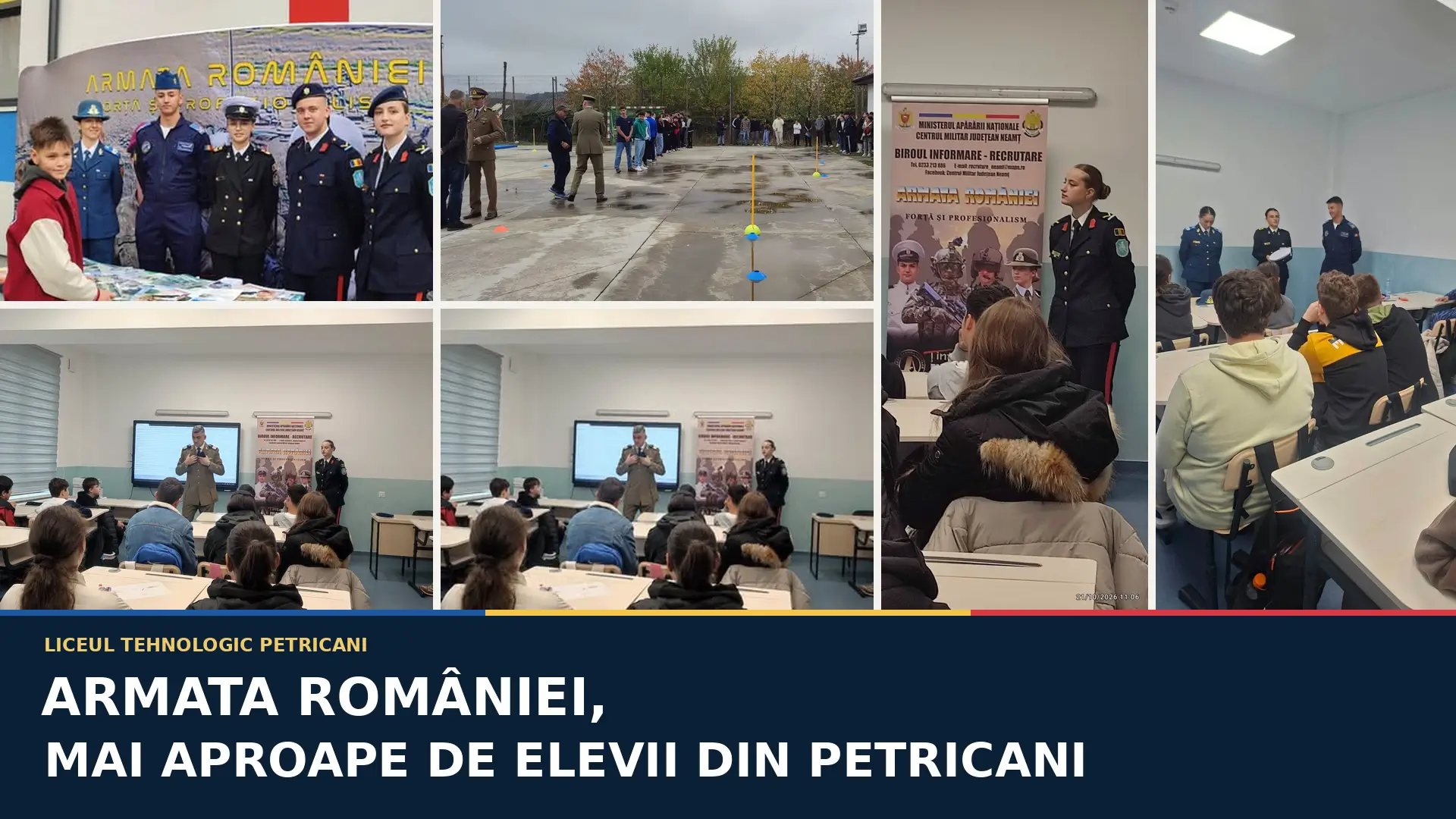 Colaj cu elevii Liceului Tehnologic Petricani și reprezentanții Centrului Militar Județean Neamț, la activitatea dedicată Zilei Armatei României